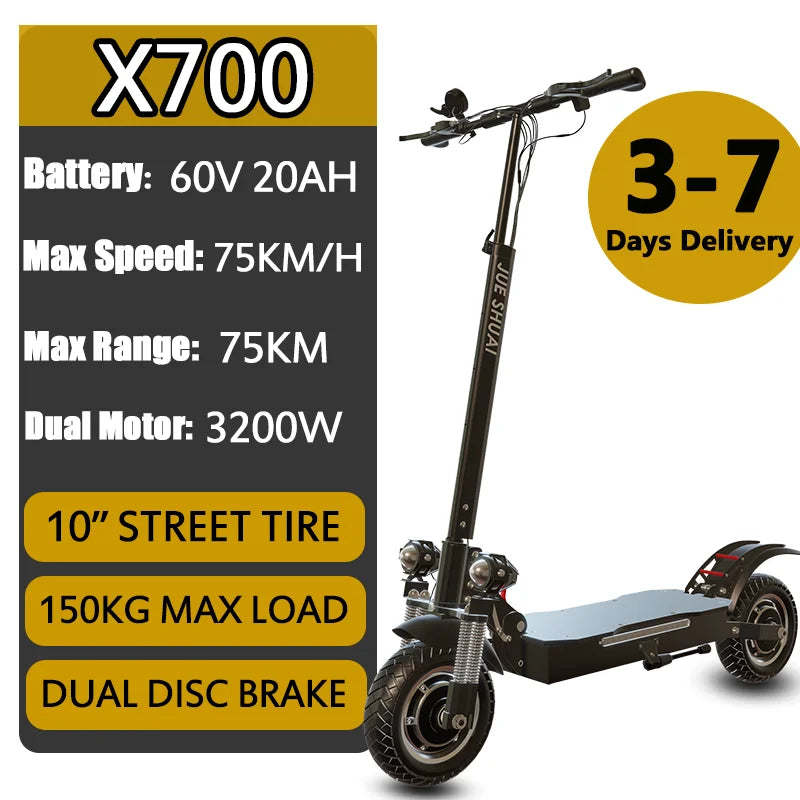 100KM Long Range Electric Scooter 48V-72V Lithium Battery Foldable Scooter Electric 11" OFF Road Tire Trottinettes électriques