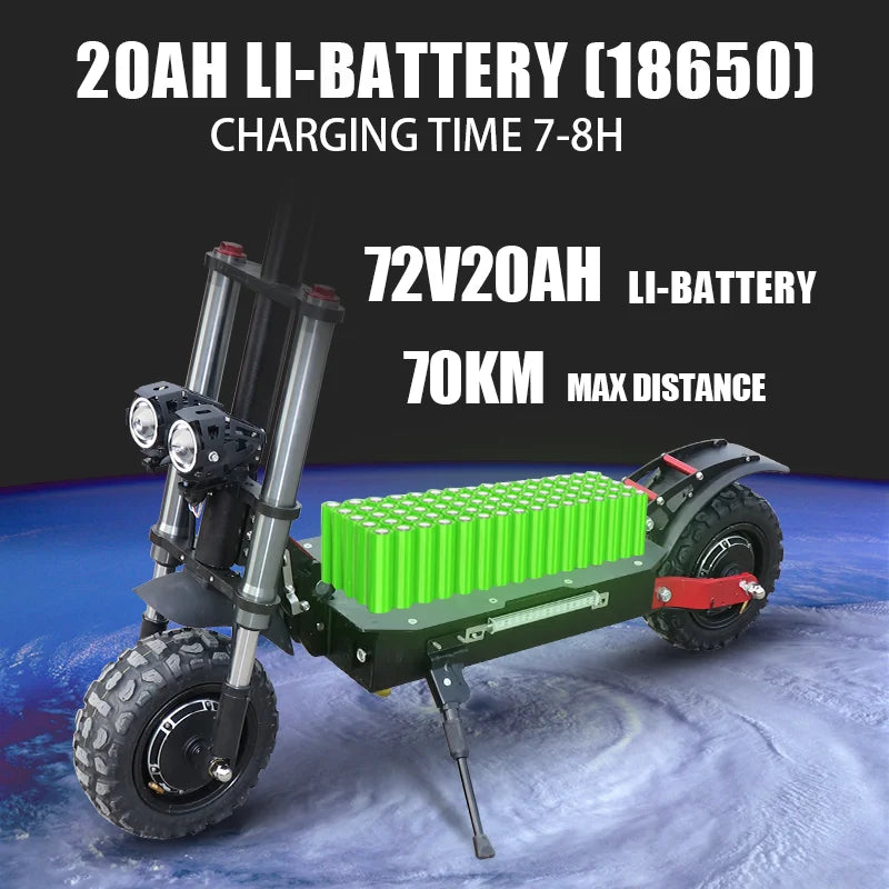 100KM Long Range Electric Scooter 48V-72V Lithium Battery Foldable Scooter Electric 11" OFF Road Tire Trottinettes électriques
