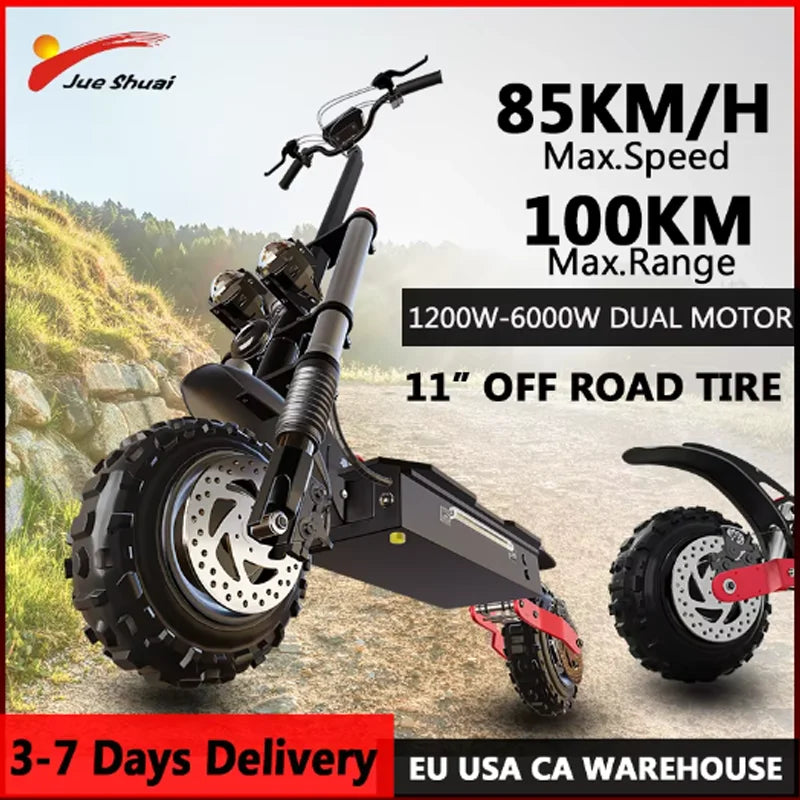 100KM Long Range Electric Scooter 48V-72V Lithium Battery Foldable Scooter Electric 11" OFF Road Tire Trottinettes électriques