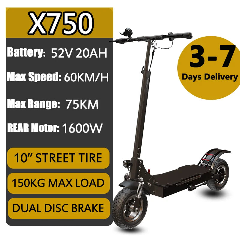 100KM Long Range Electric Scooter 48V-72V Lithium Battery Foldable Scooter Electric 11" OFF Road Tire Trottinettes électriques