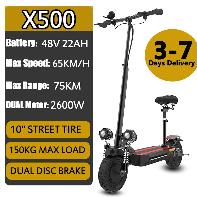 100KM Long Range Electric Scooter 48V-72V Lithium Battery Foldable Scooter Electric 11" OFF Road Tire Trottinettes électriques