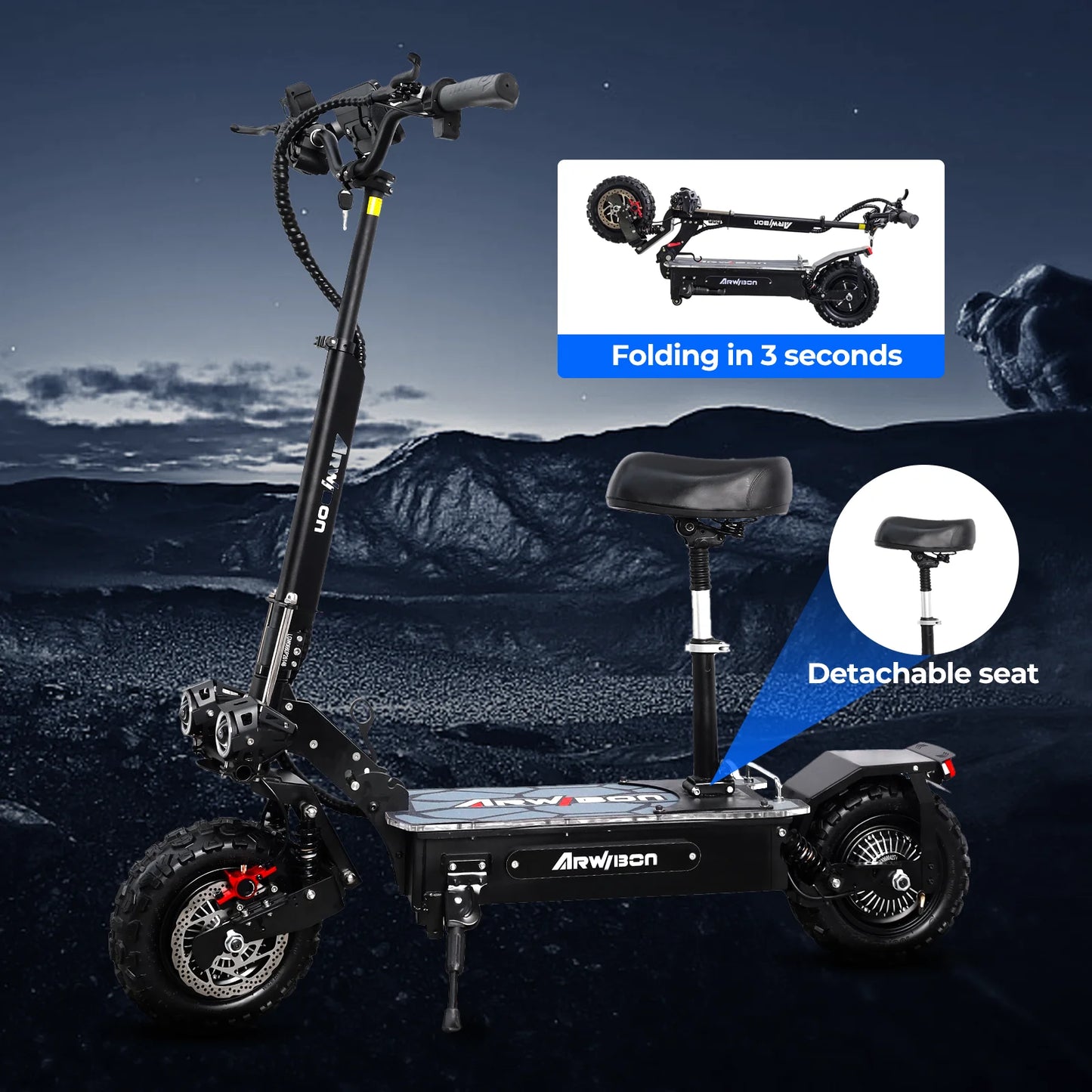 2800w Dual Motor Electric Scooter, 40MPH 11 "Vacuum Off Road Wheel Belt Double Shock Absorbed Folding Adult Off Road Scoote