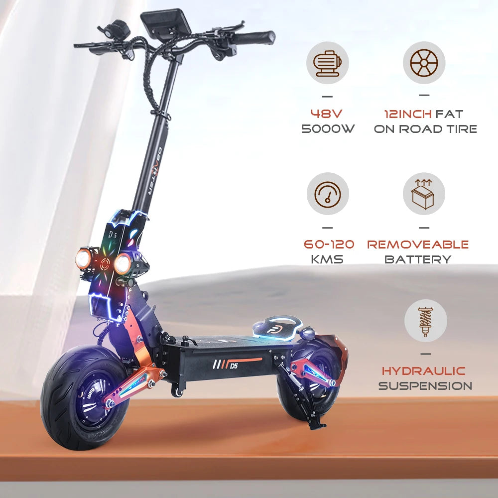 Obarter-D5 Electric Scooter with Removable Battery, On-road E-scooters, 12 "Fat Tire, 5000W