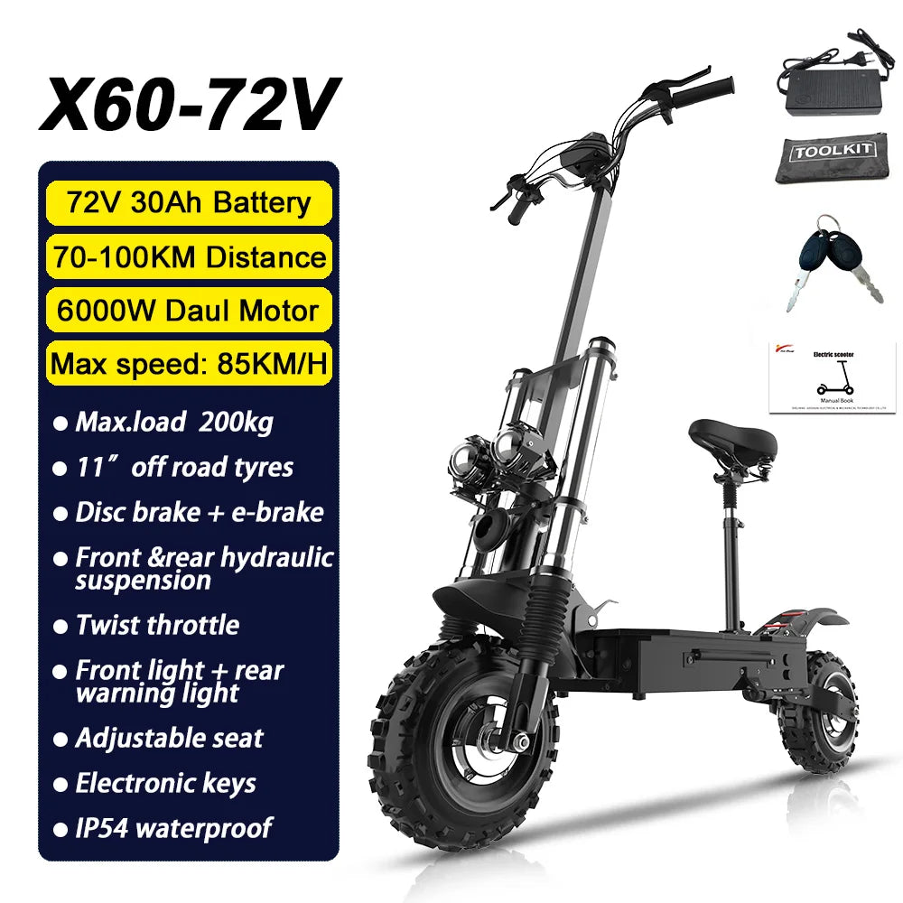 [Multi-model] 1200W-6000W Adult Electric Scooter up to 85km/h Fast E scooter with Seat Dual Drive Foldable 10/11" Tubeless Tires