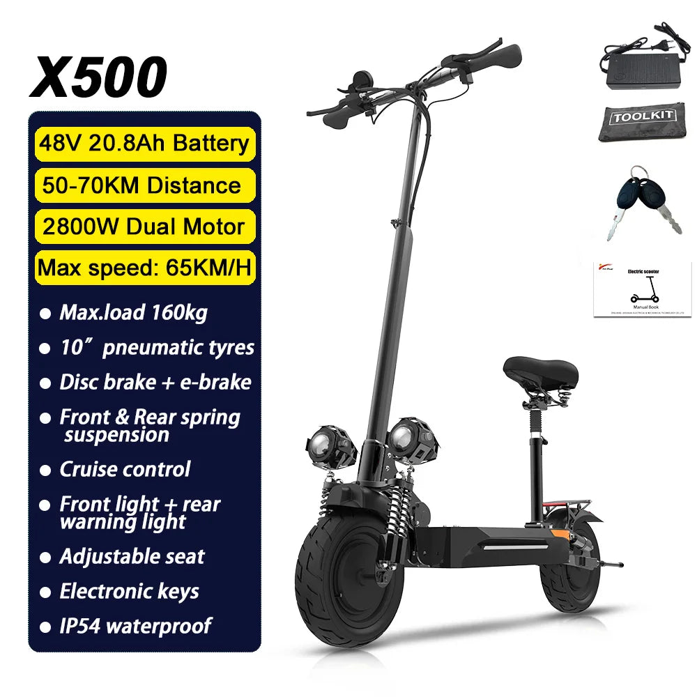 [Multi-model] 1200W-6000W Adult Electric Scooter up to 85km/h Fast E scooter with Seat Dual Drive Foldable 10/11" Tubeless Tires