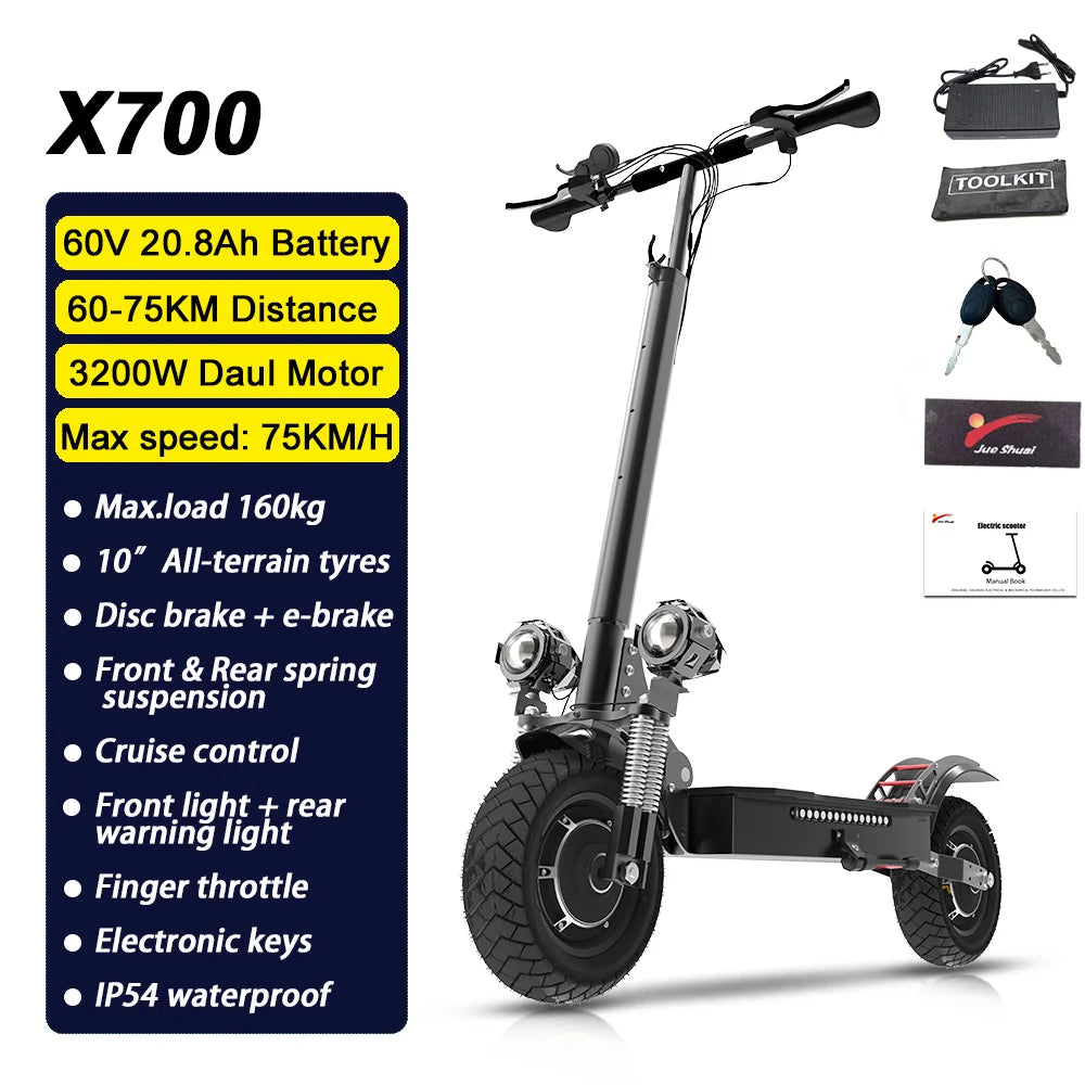 [Multi-model] 1200W-6000W Adult Electric Scooter up to 85km/h Fast E scooter with Seat Dual Drive Foldable 10/11" Tubeless Tires