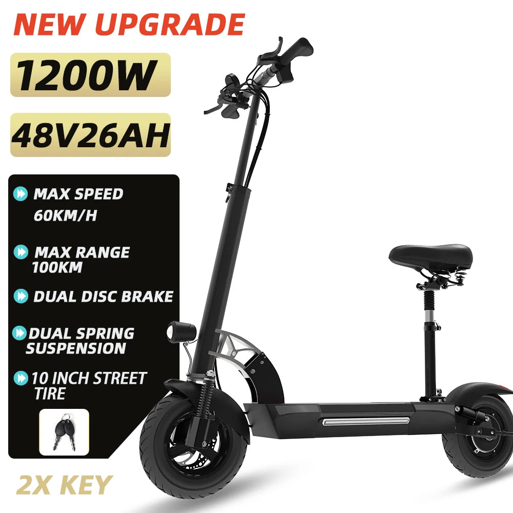 48-72V Electric Scooter for Adults 90KM/H 10-11''Tubeless Off Road Tire Hydraulic / SpringSuspension Foldable Escooter with Seat