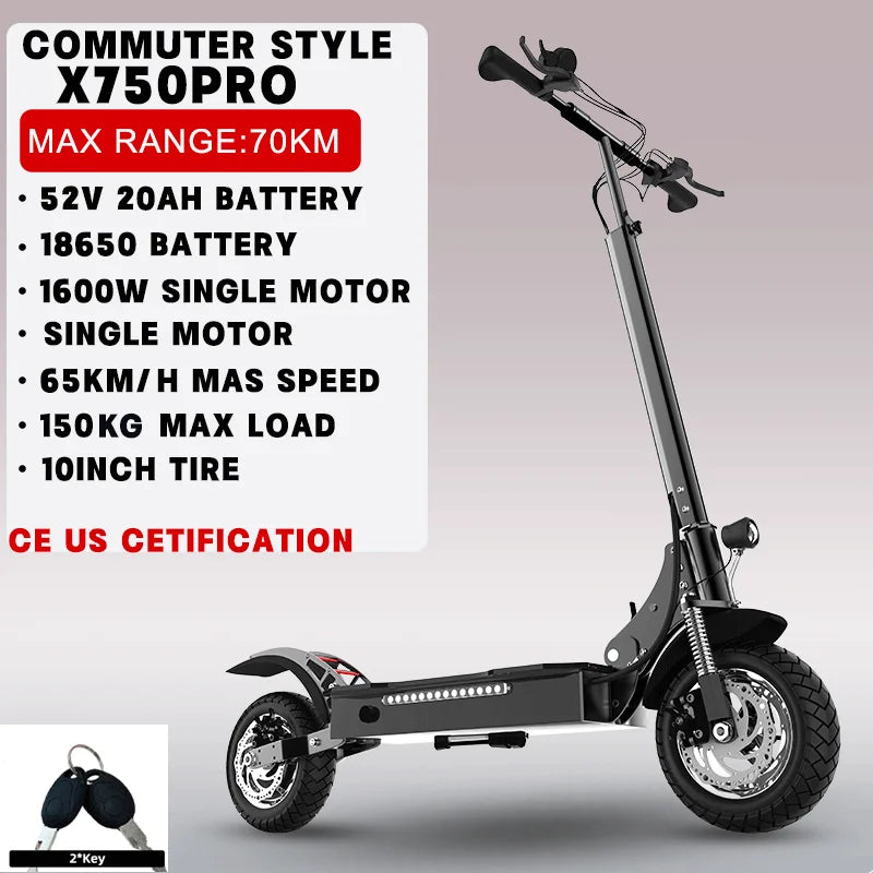 48-72V Electric Scooter for Adults 90KM/H 10-11''Tubeless Off Road Tire Hydraulic / SpringSuspension Foldable Escooter with Seat